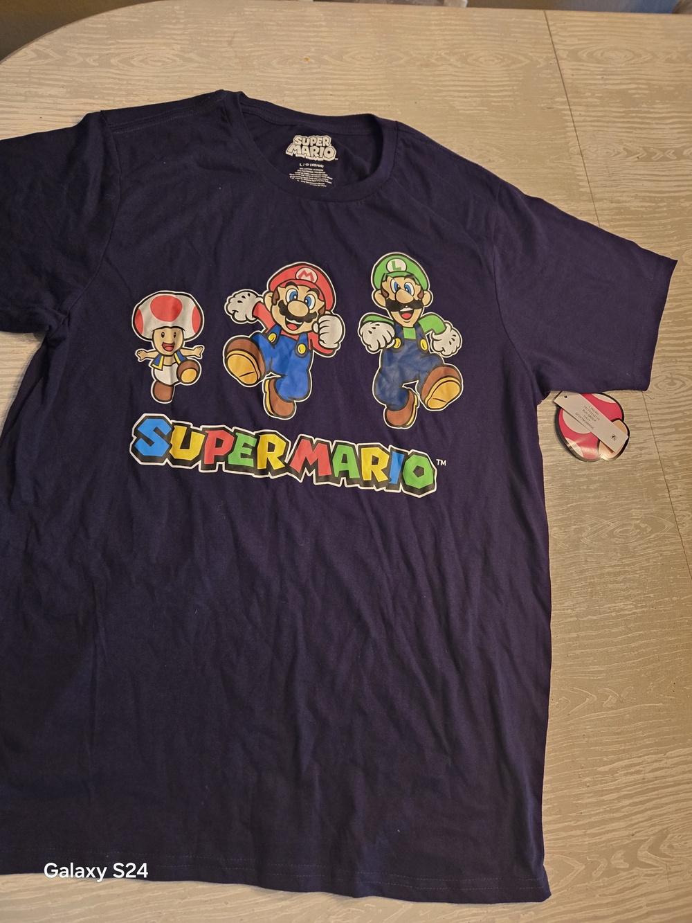 Nintendo Super Mario Navy Blue Short Sleeve Tee Mens L NEW